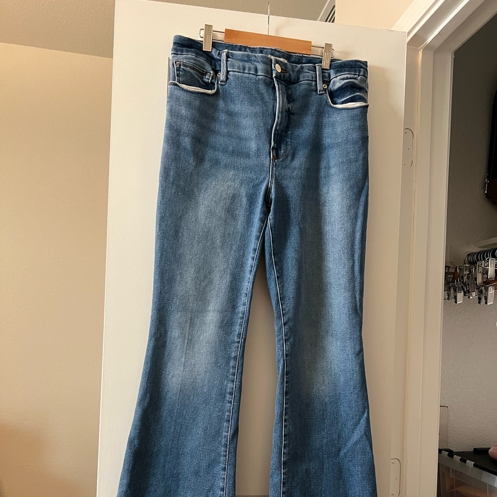 Good American Blue Flare Wide Leg Jeans